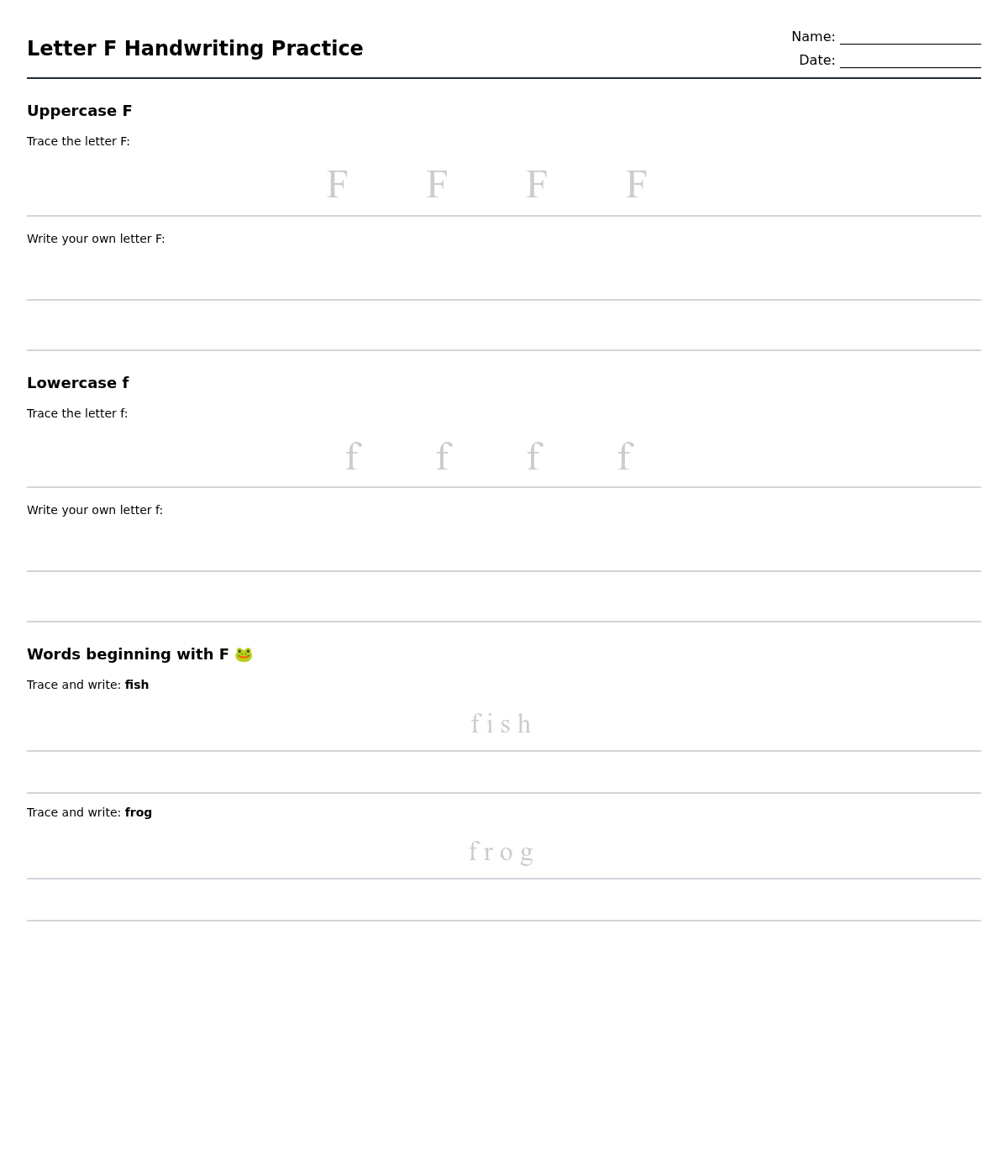 Letter F Handwriting Practice