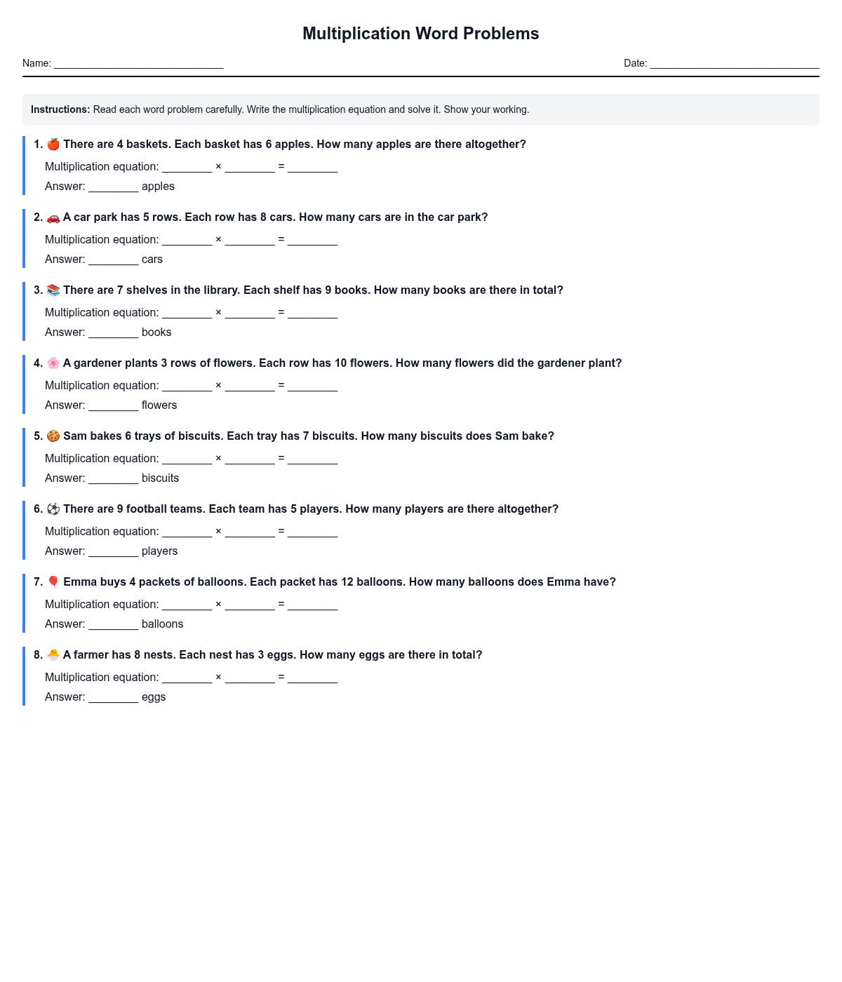 Multiplication Word Problems