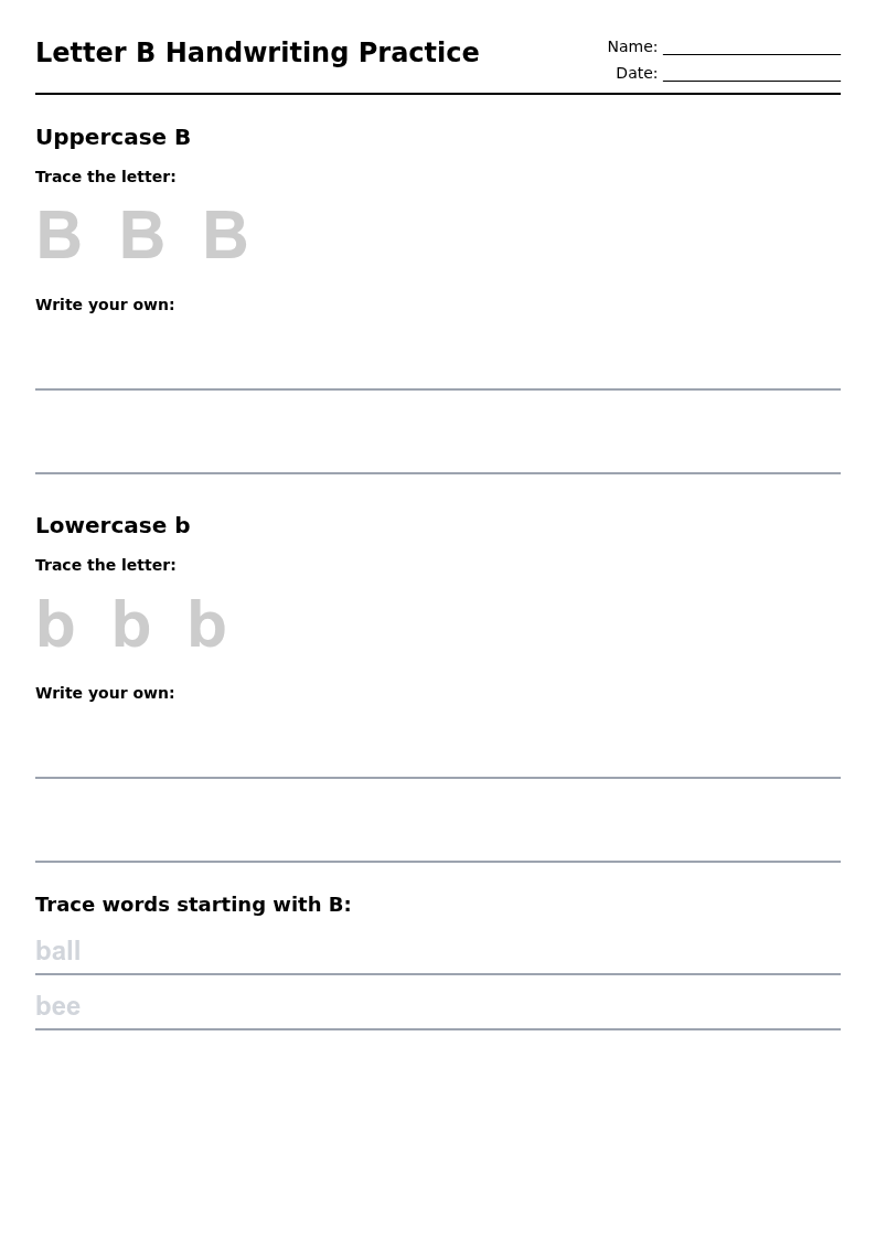 Letter B Handwriting Practice
