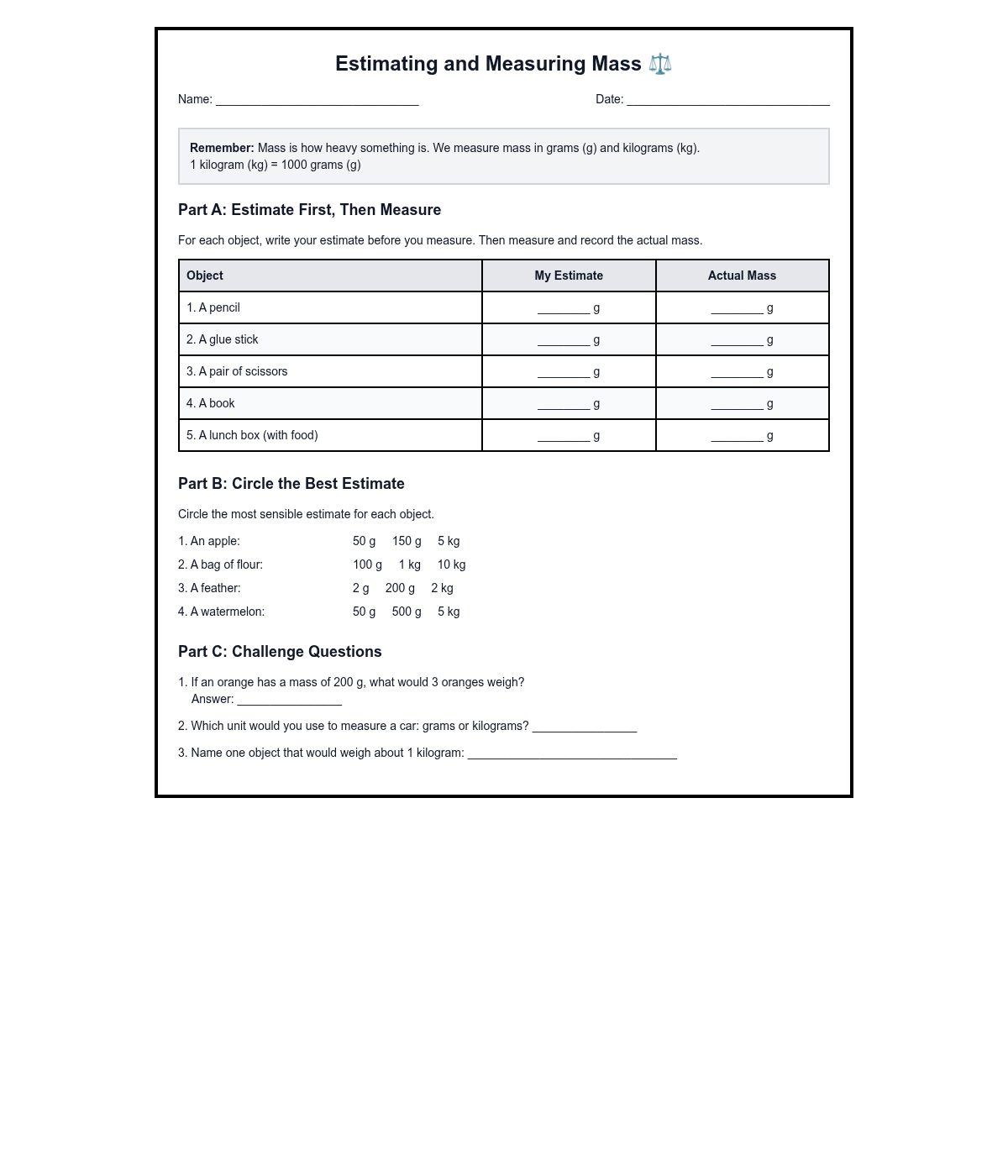 Estimating and Measuring Mass