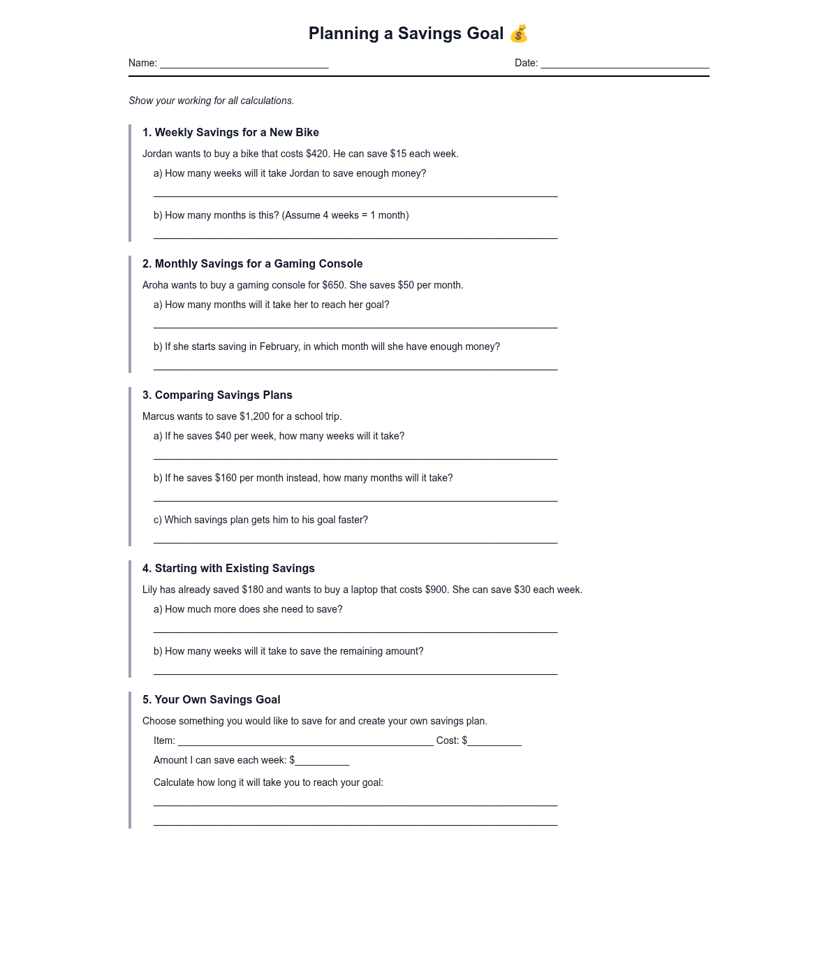 Planning a Savings Goal