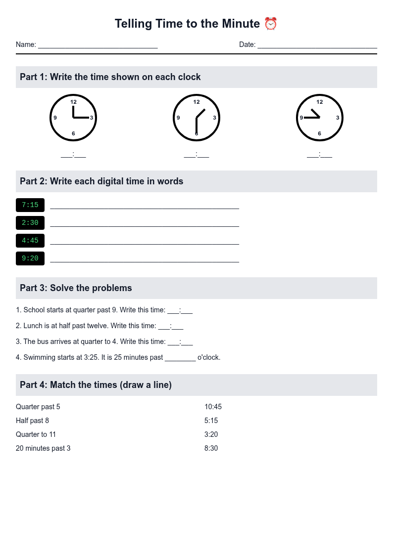 Telling Time to the Minute