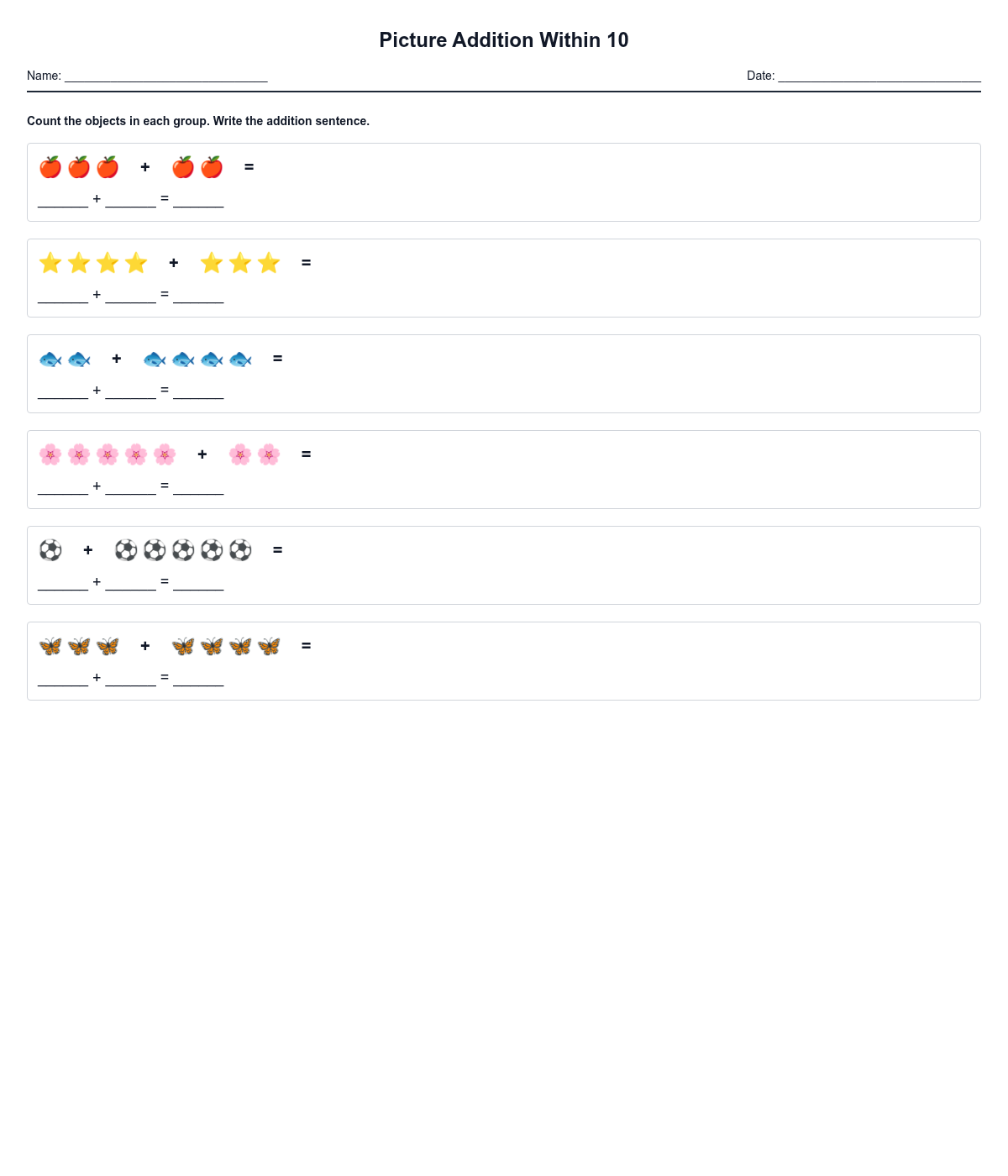 Picture Addition Within 10