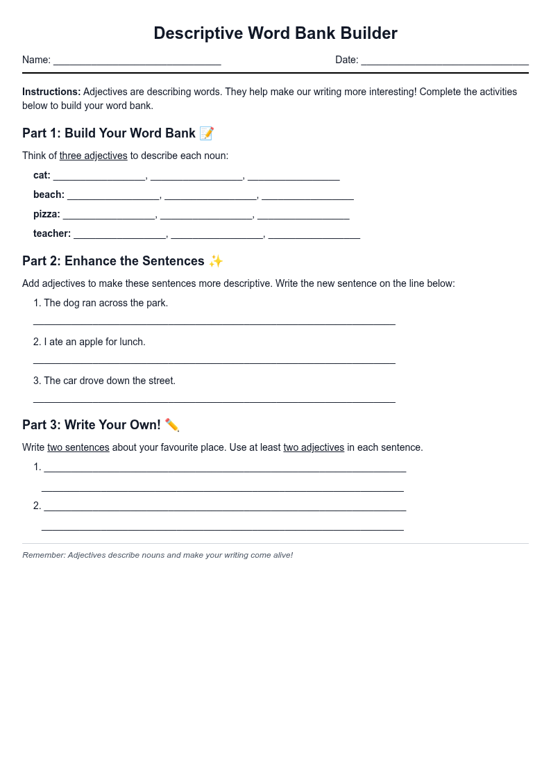 Descriptive Word Bank Builder