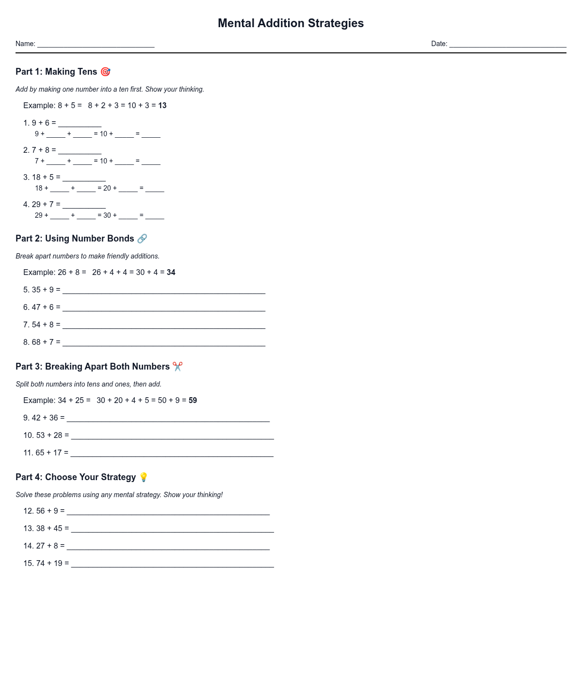 Mental Addition Strategies