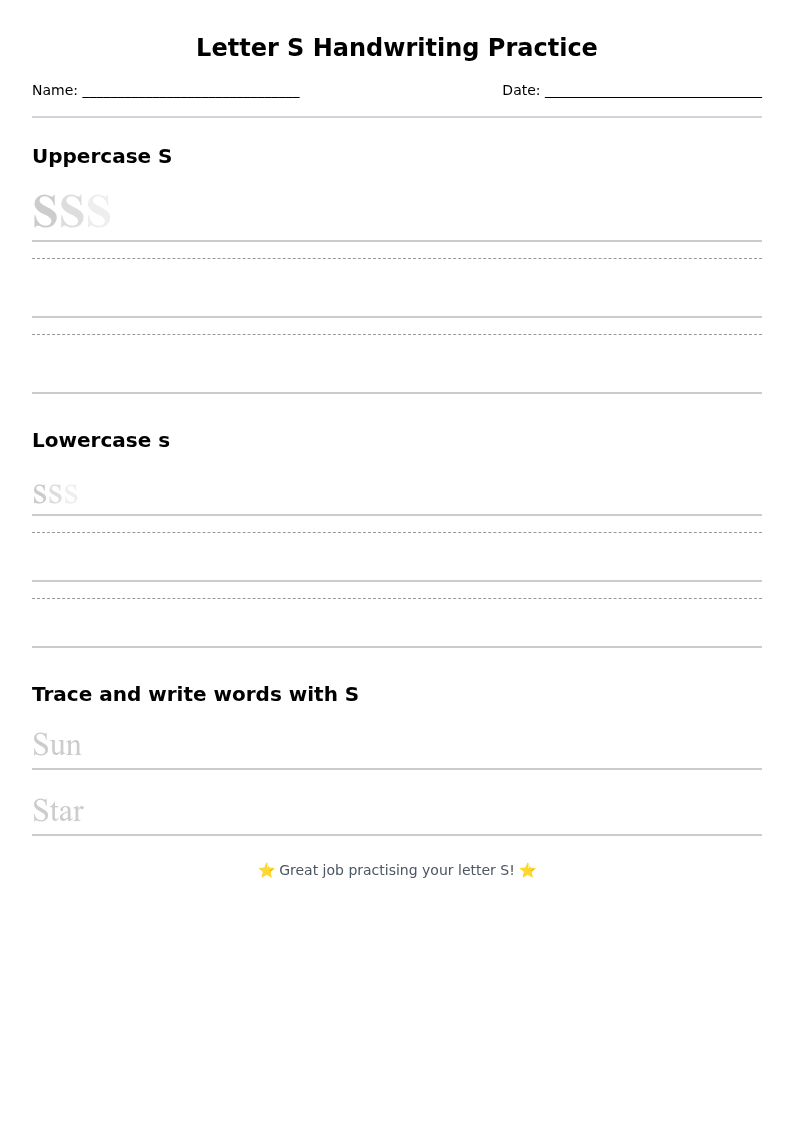 Letter S Handwriting Practice
