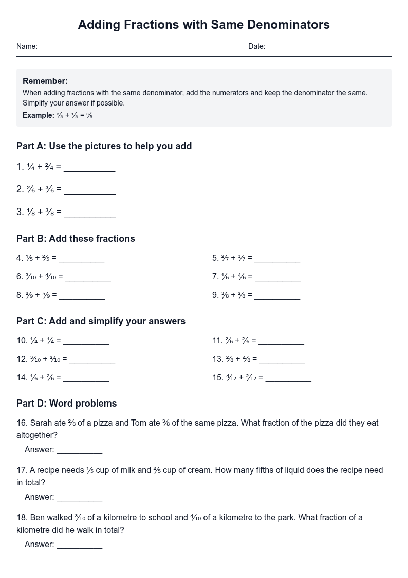 Adding Fractions with Same Denominators