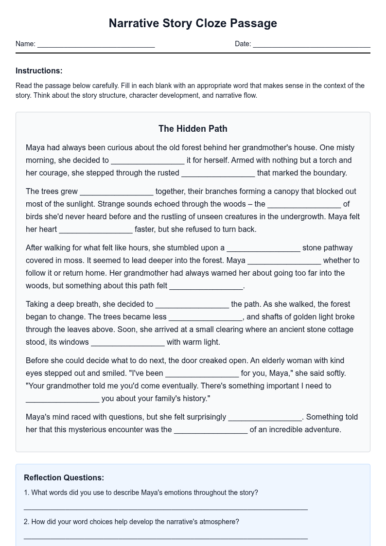 Narrative Story Cloze Passage