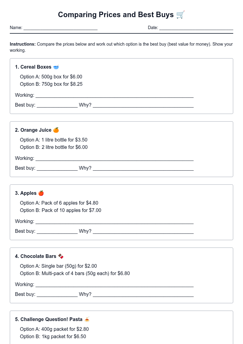 Comparing Prices and Best Buys