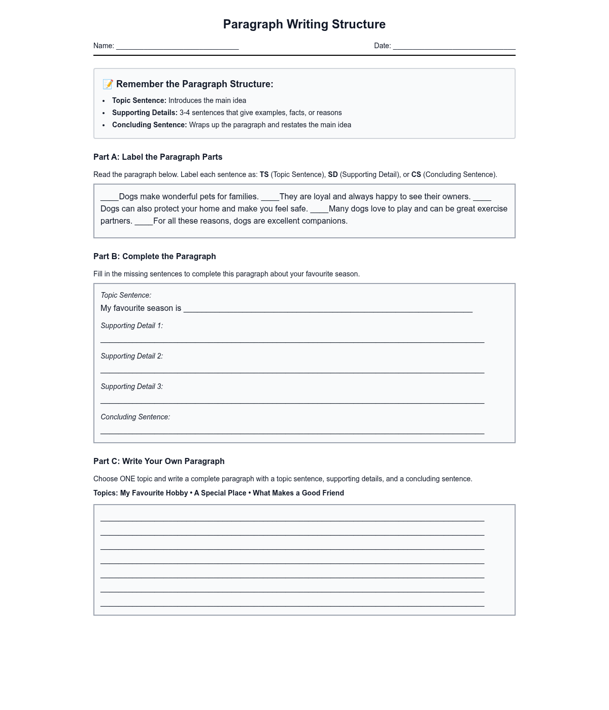 Paragraph Writing Structure