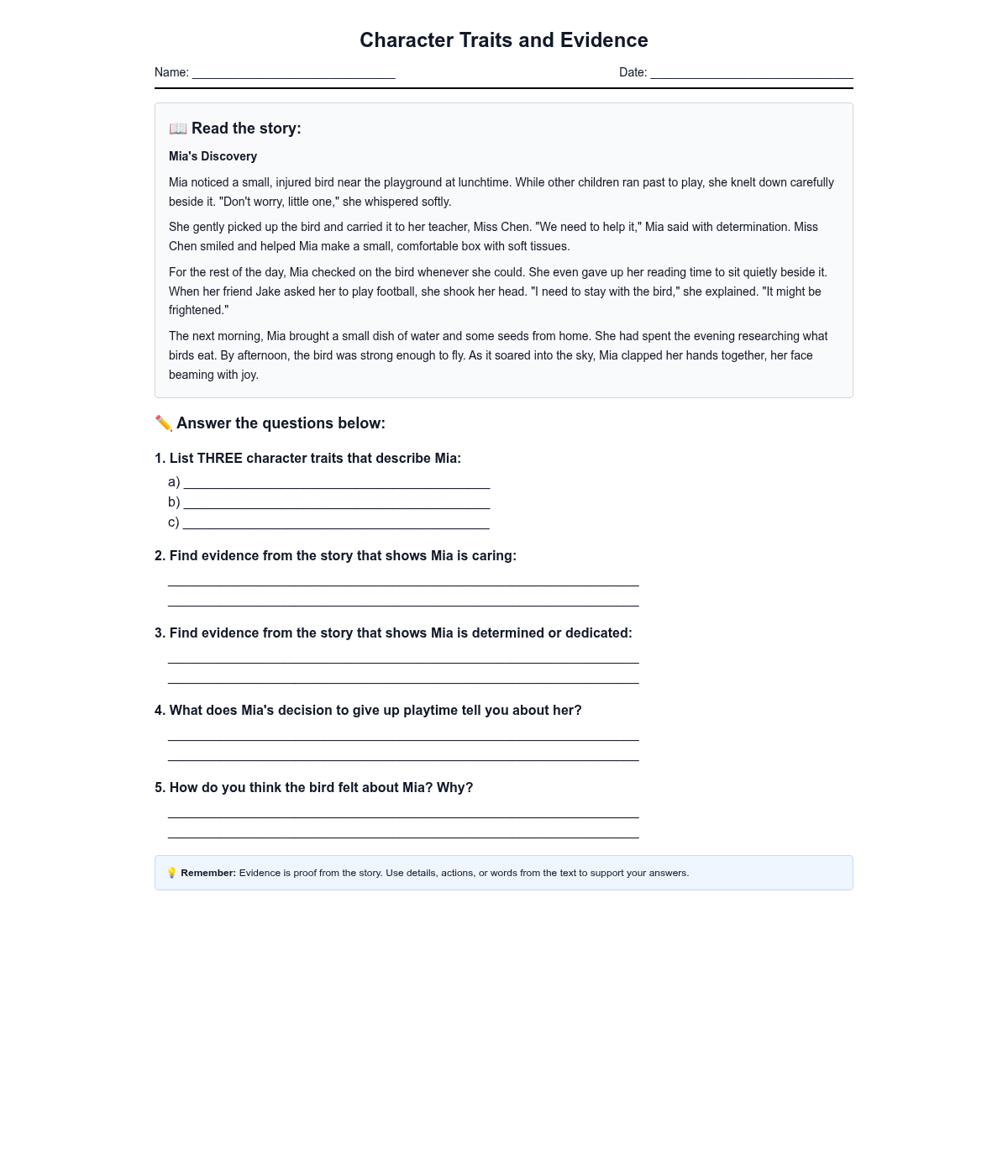 Character Traits and Evidence