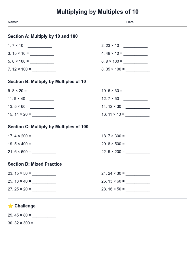 Multiplying by Multiples of 10