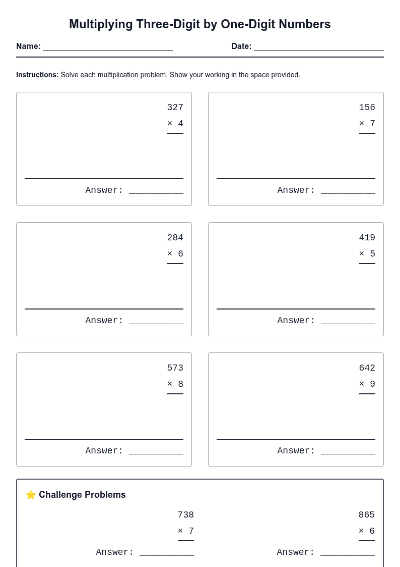 Multiplying Three-Digit by One-Digit Numbers