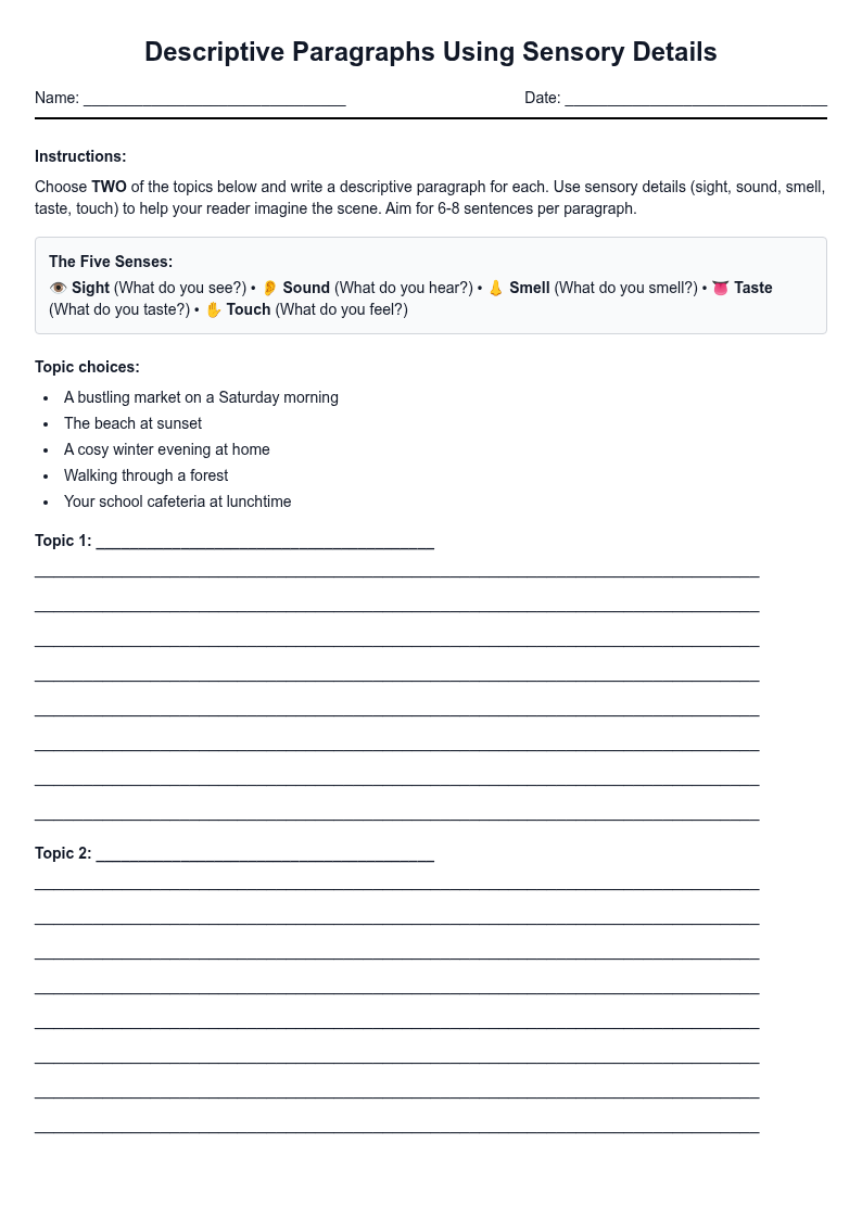 Descriptive Paragraphs Using Sensory Details