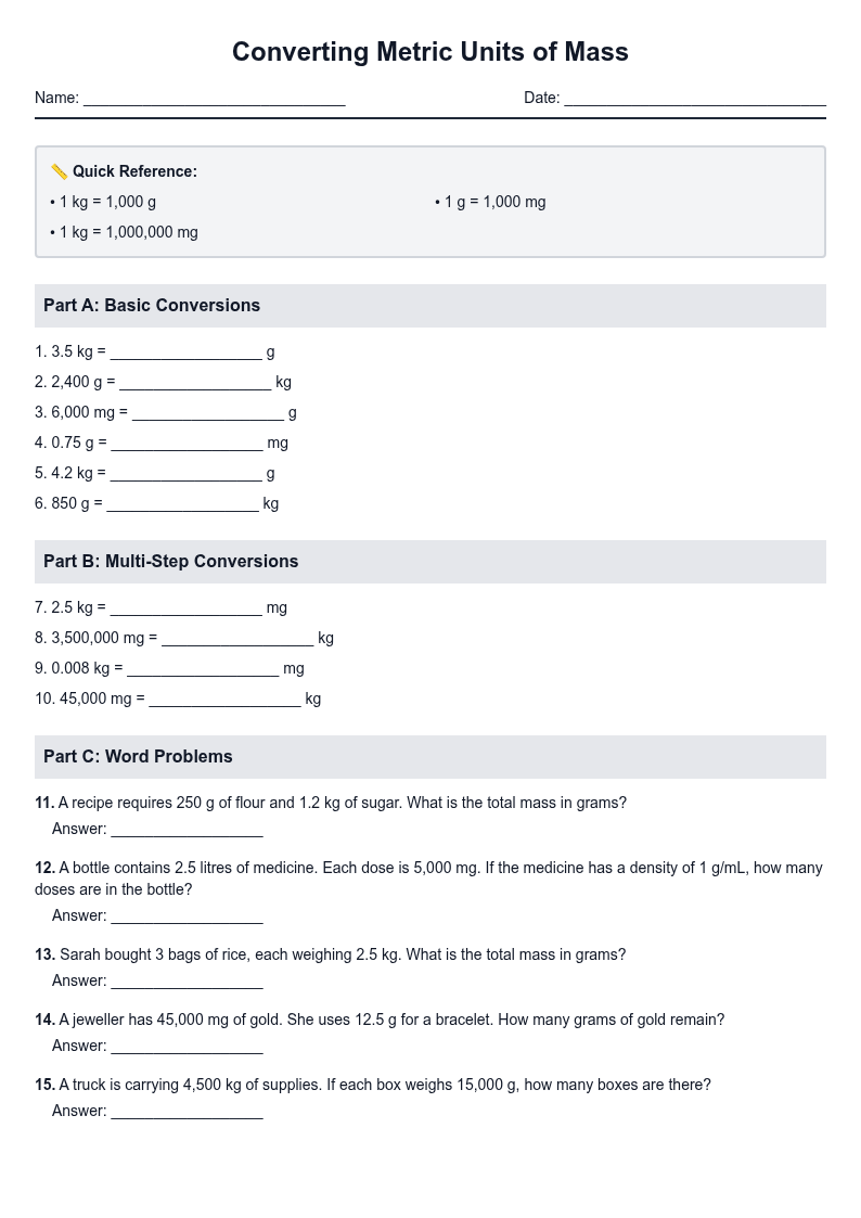 Converting Metric Units of Mass