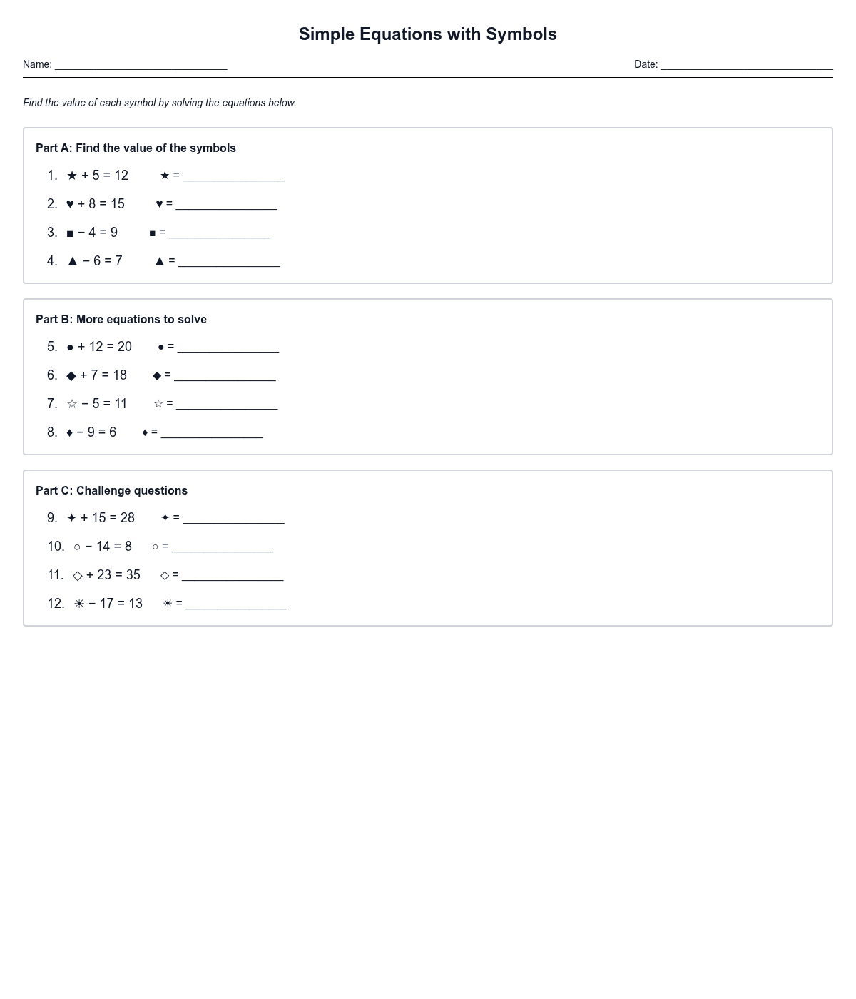 Simple Equations with Symbols