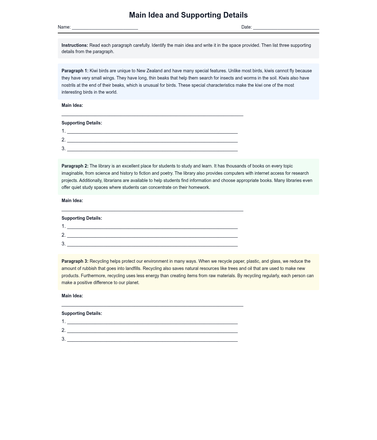 Main Idea and Supporting Details