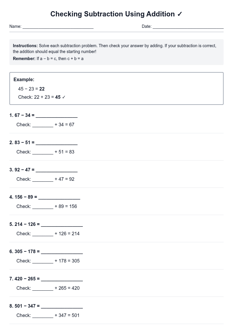 Checking Subtraction Using Addition