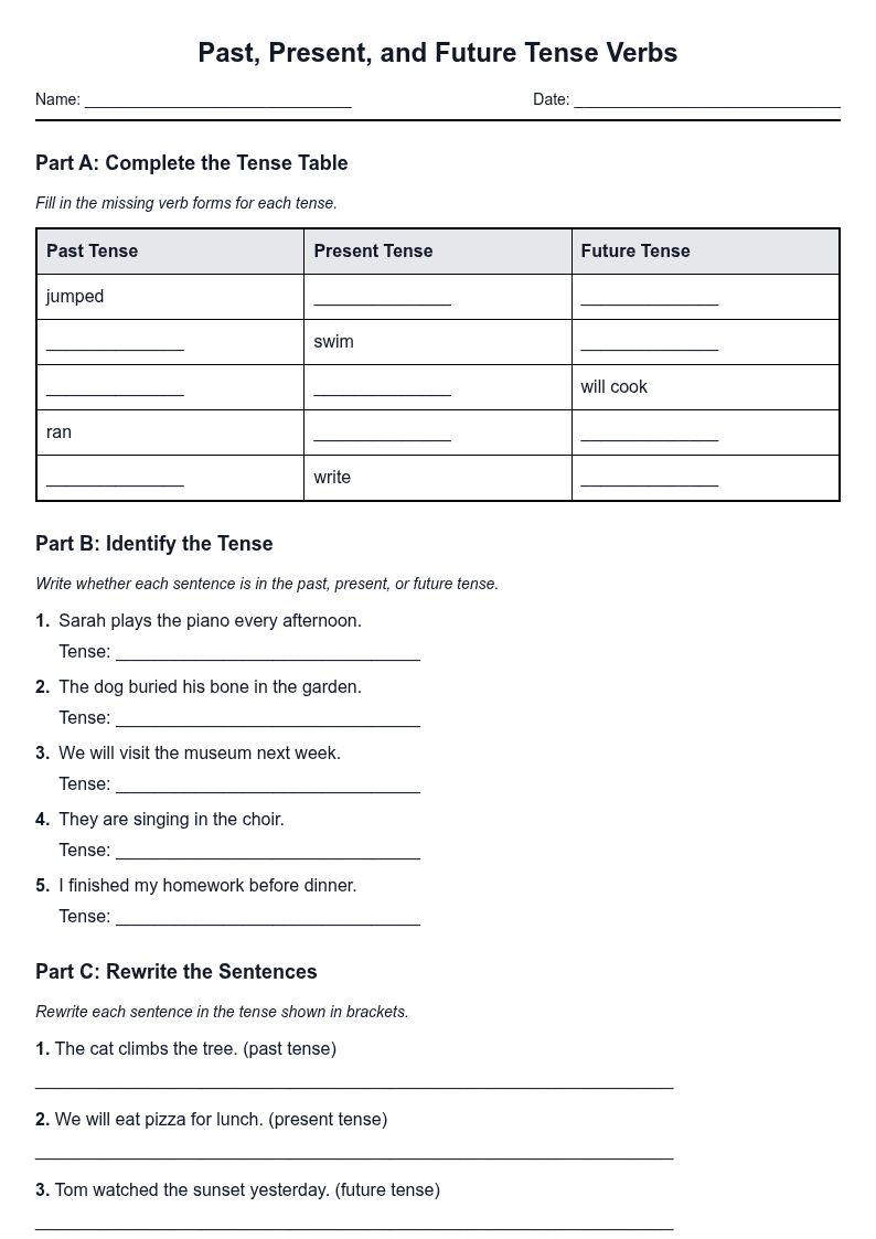 Past, Present, and Future Tense Verbs