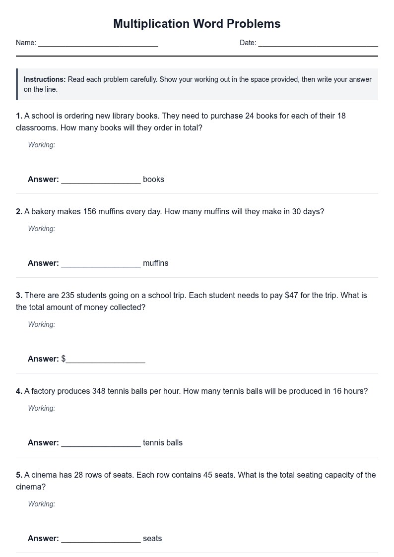 Multiplication Word Problems