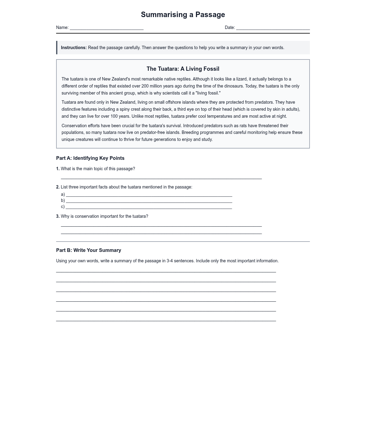 Summarising a Passage