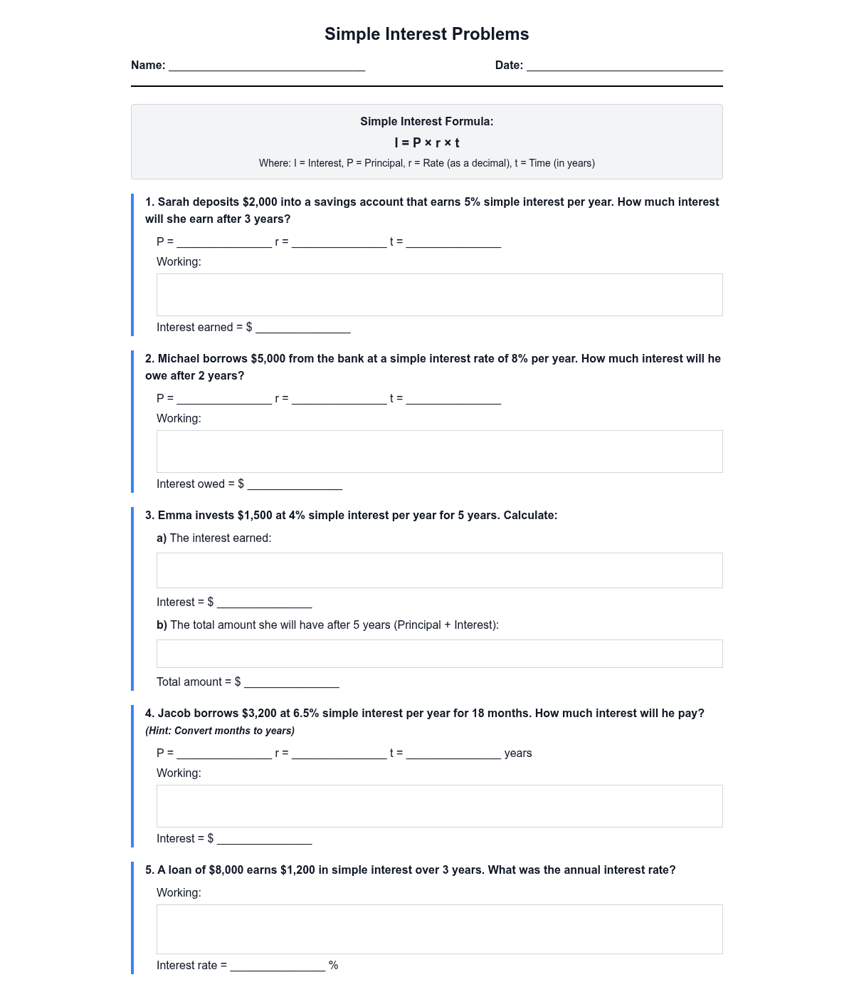Simple Interest Problems