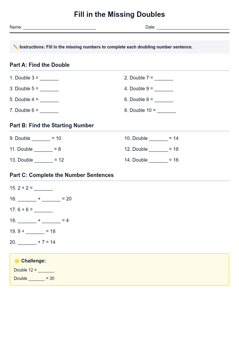 Fill in the Missing Doubles