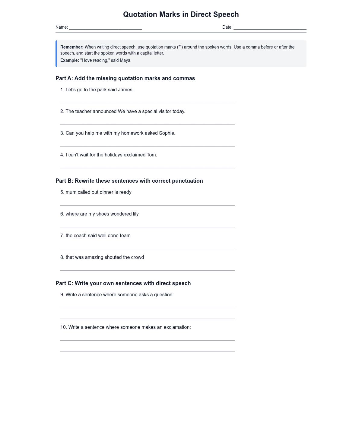 Quotation Marks in Direct Speech