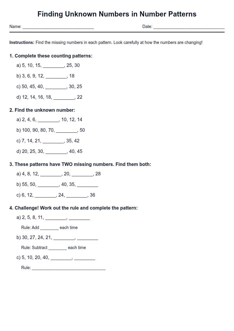 Finding Unknown Numbers in Number Patterns