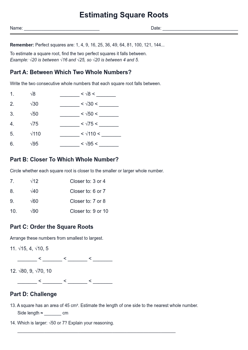 Estimating Square Roots