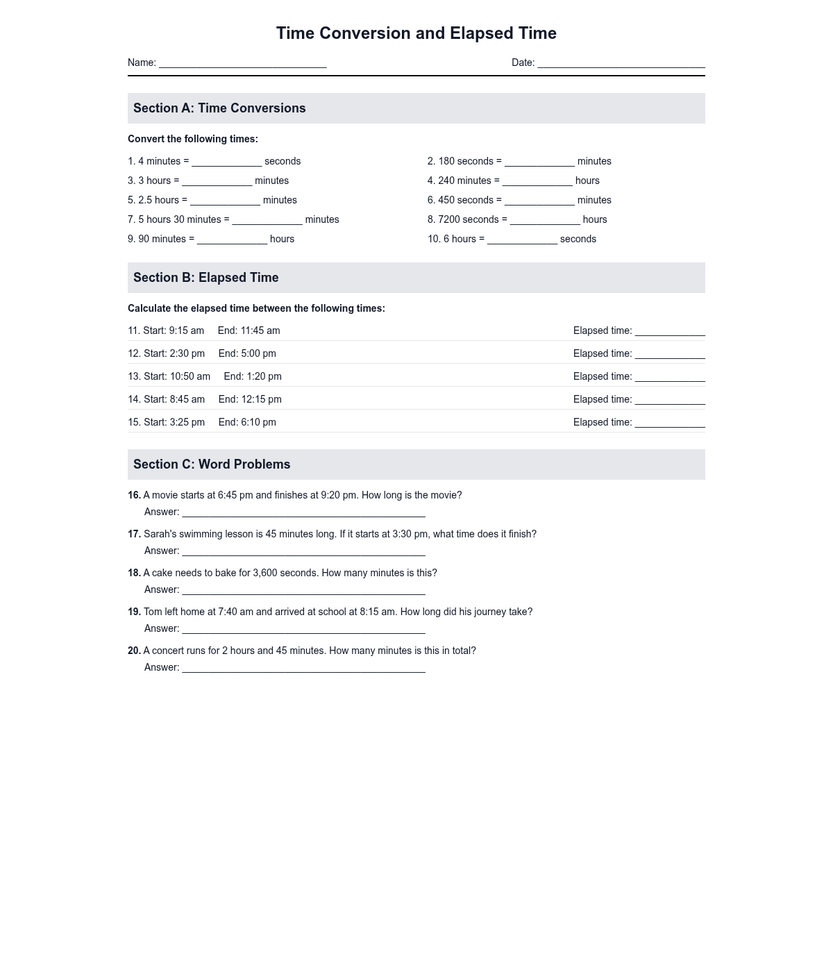 Time Conversion and Elapsed Time