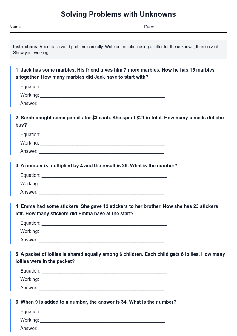 Solving Problems with Unknowns