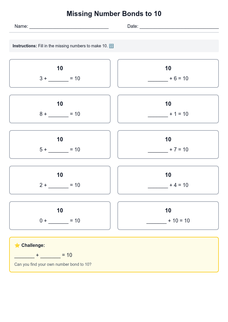 Missing Number Bonds to 10