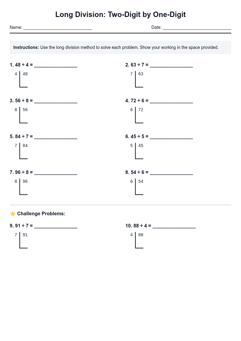 Long Division: Two-Digit by One-Digit