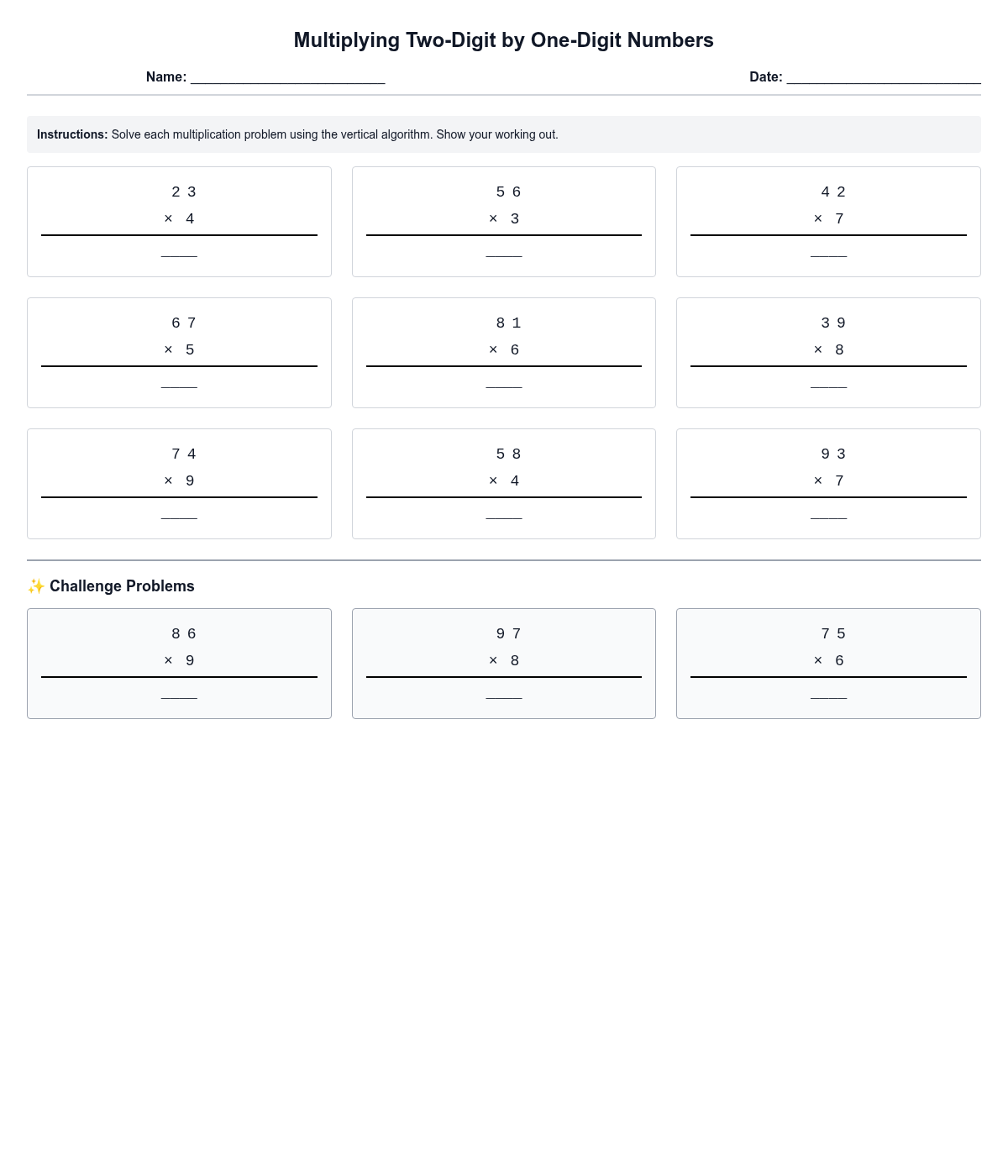 Multiplying Two-Digit by One-Digit Numbers
