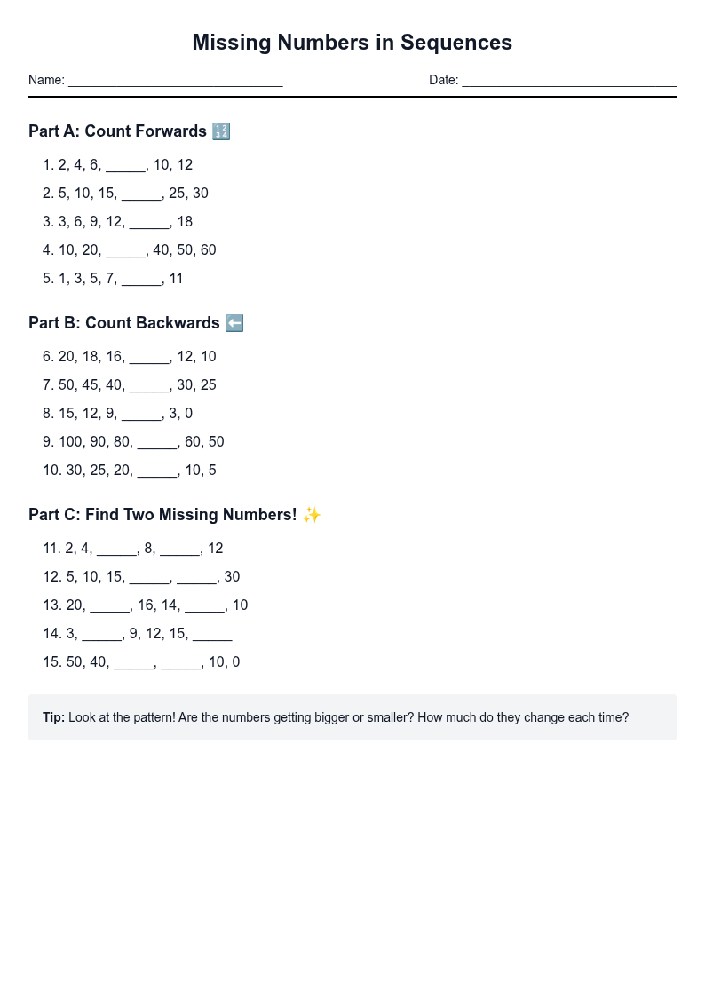 Missing Numbers in Sequences