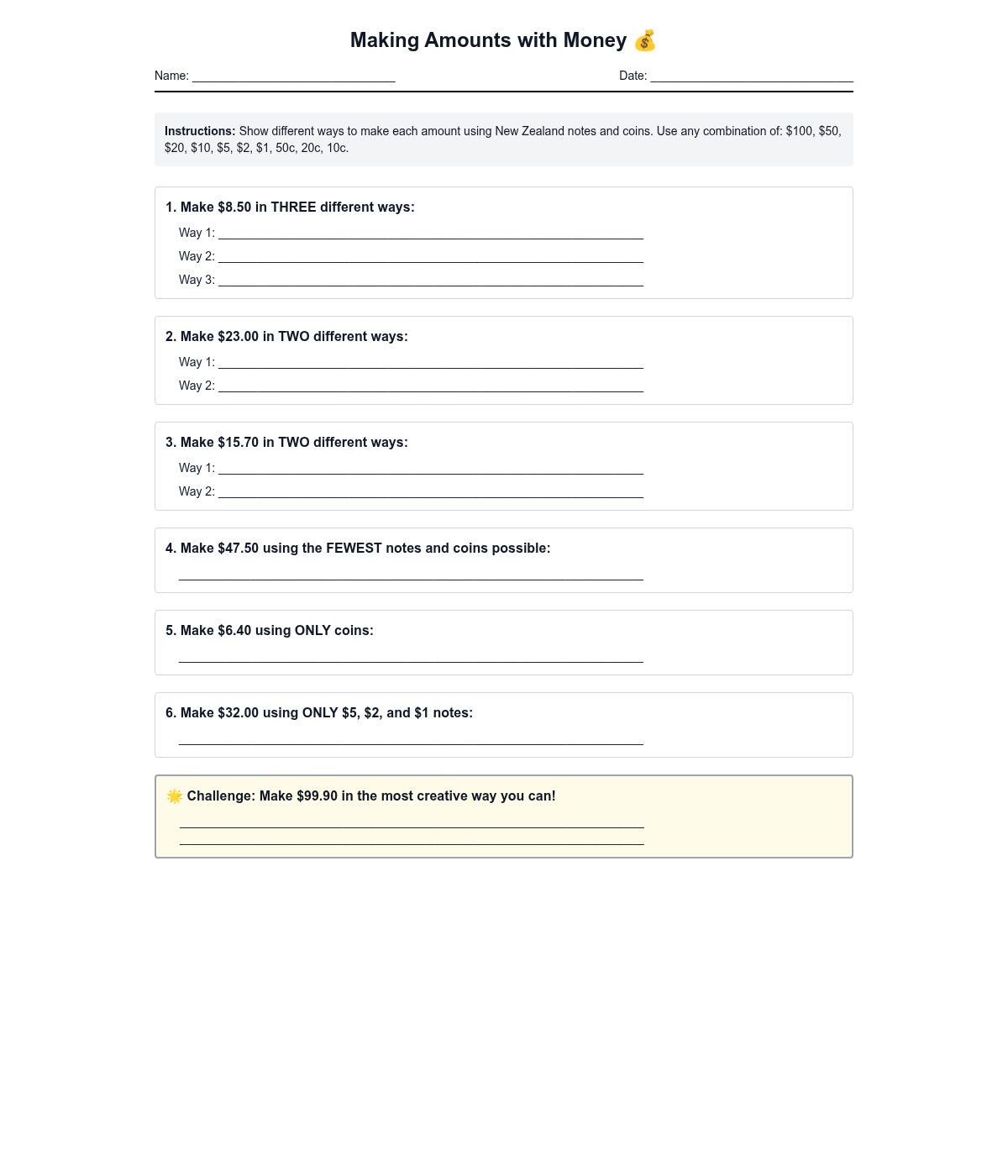 Making Amounts with Money