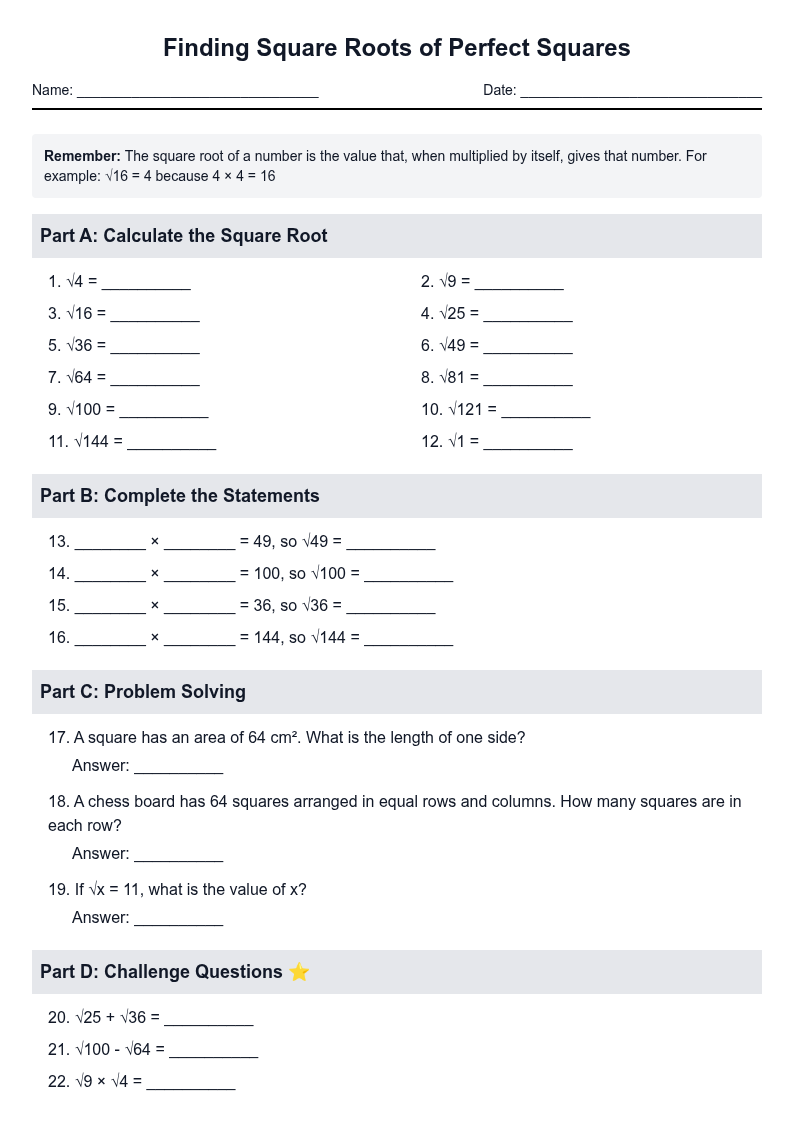 Finding Square Roots of Perfect Squares