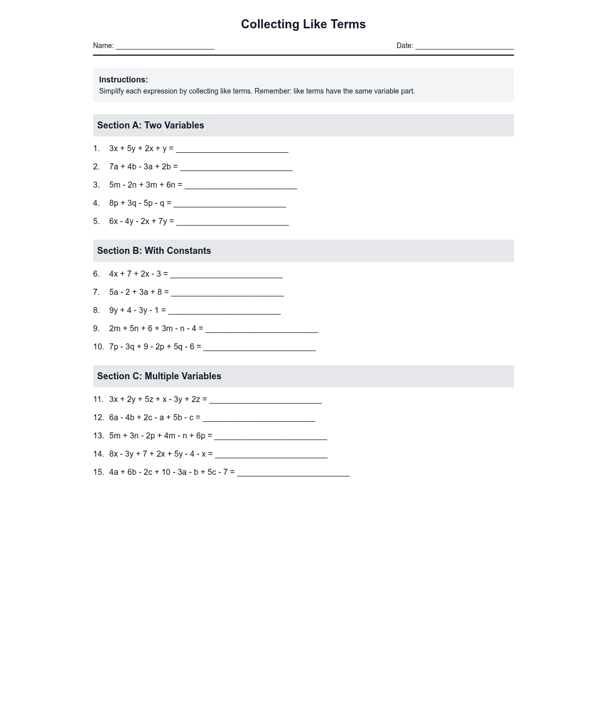 Collecting Like Terms