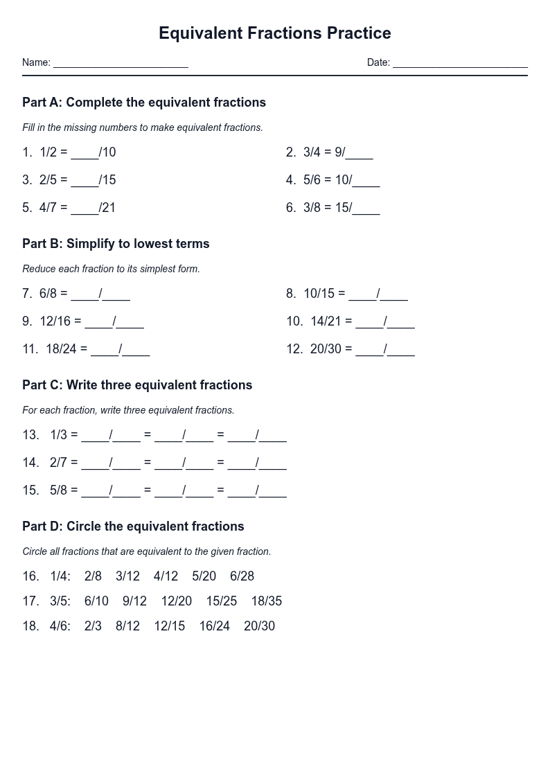 Equivalent Fractions Practice