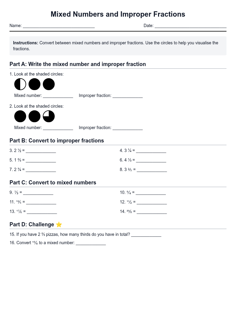Mixed Numbers and Improper Fractions