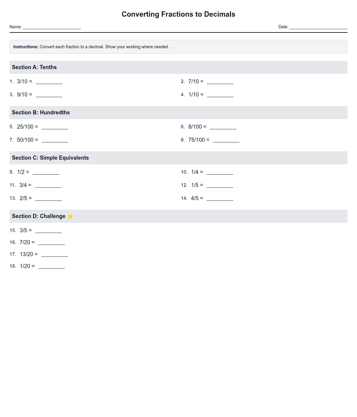 Converting Fractions to Decimals