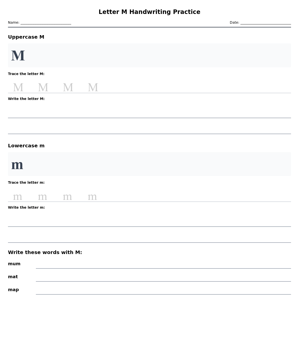 Letter M Handwriting Practice