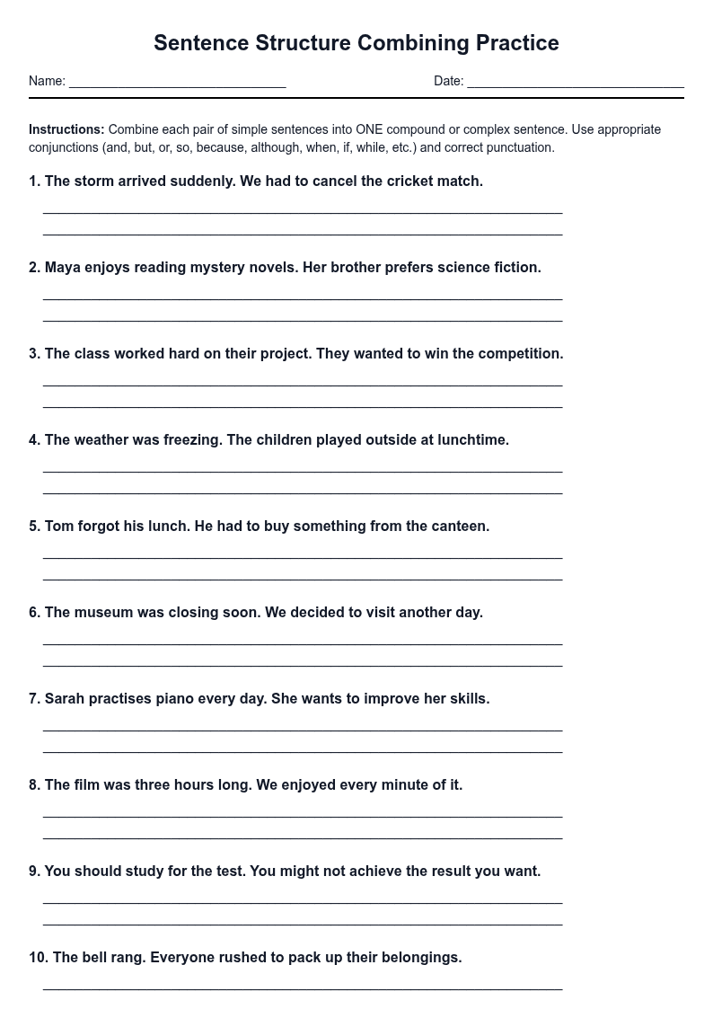 Sentence Structure Combining Practice