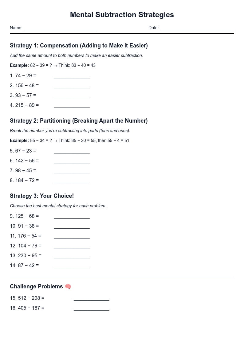 Mental Subtraction Strategies