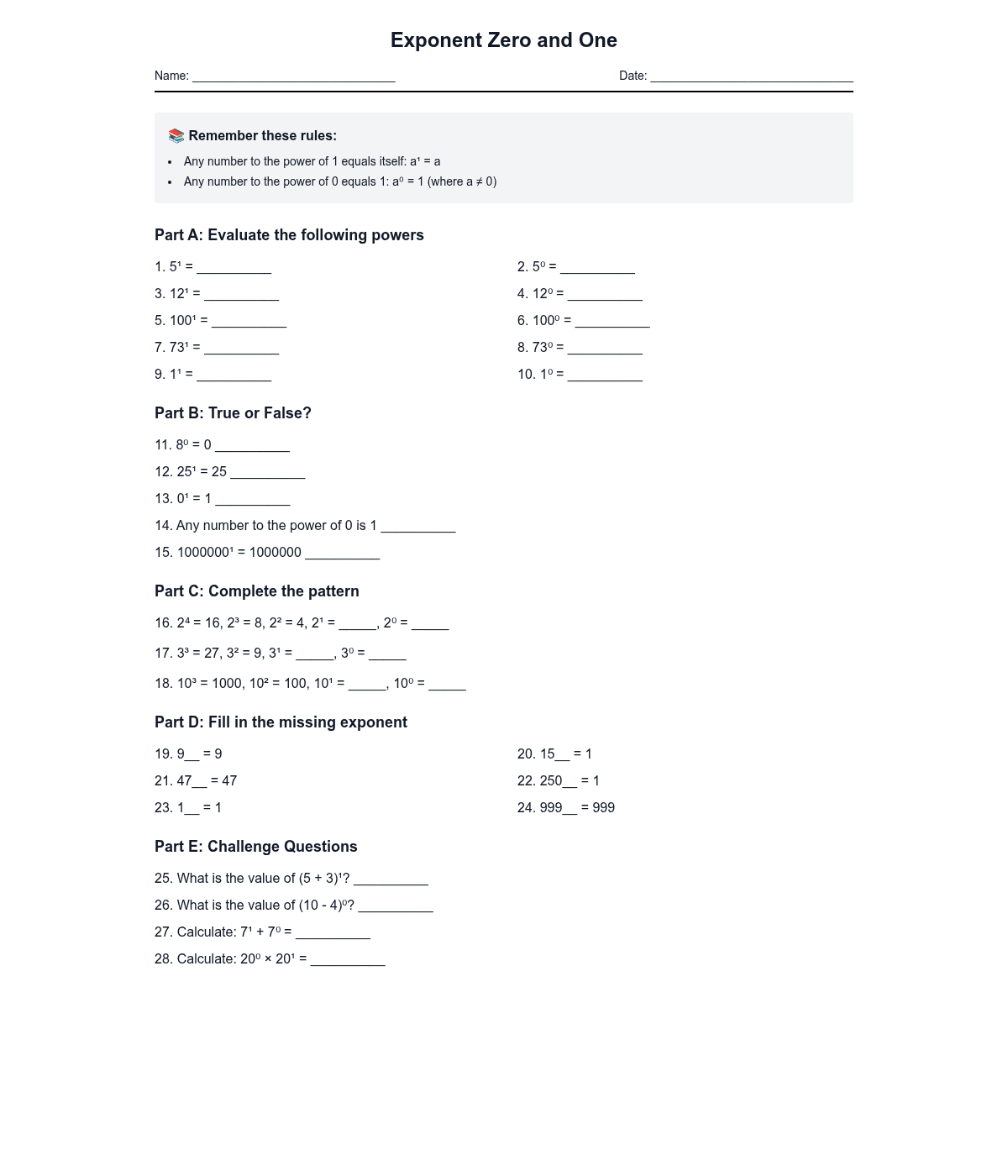 Exponent Zero and One