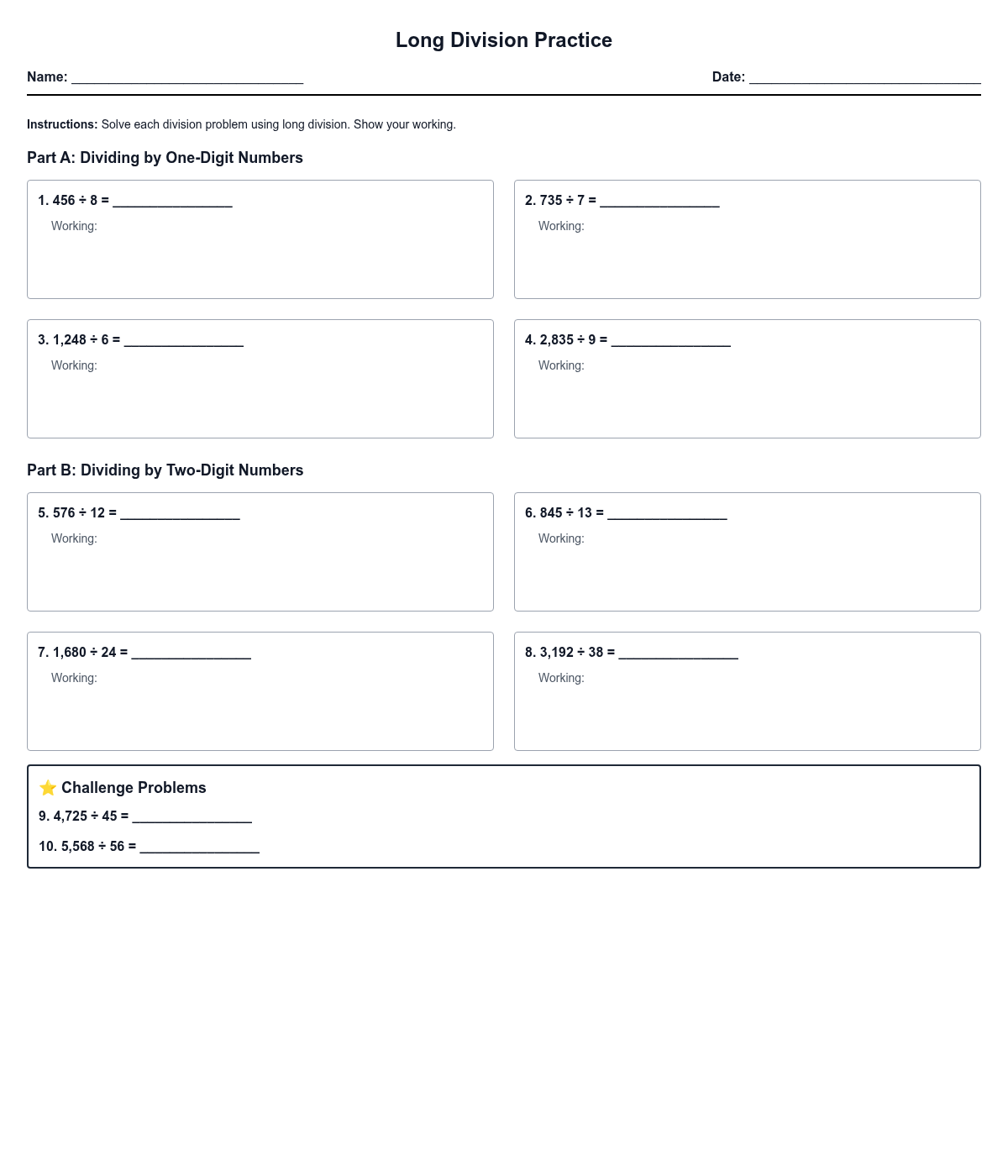 Long Division Practice