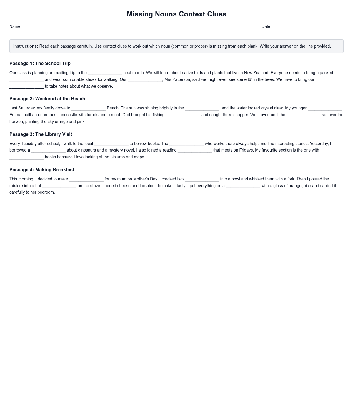 Missing Nouns Context Clues