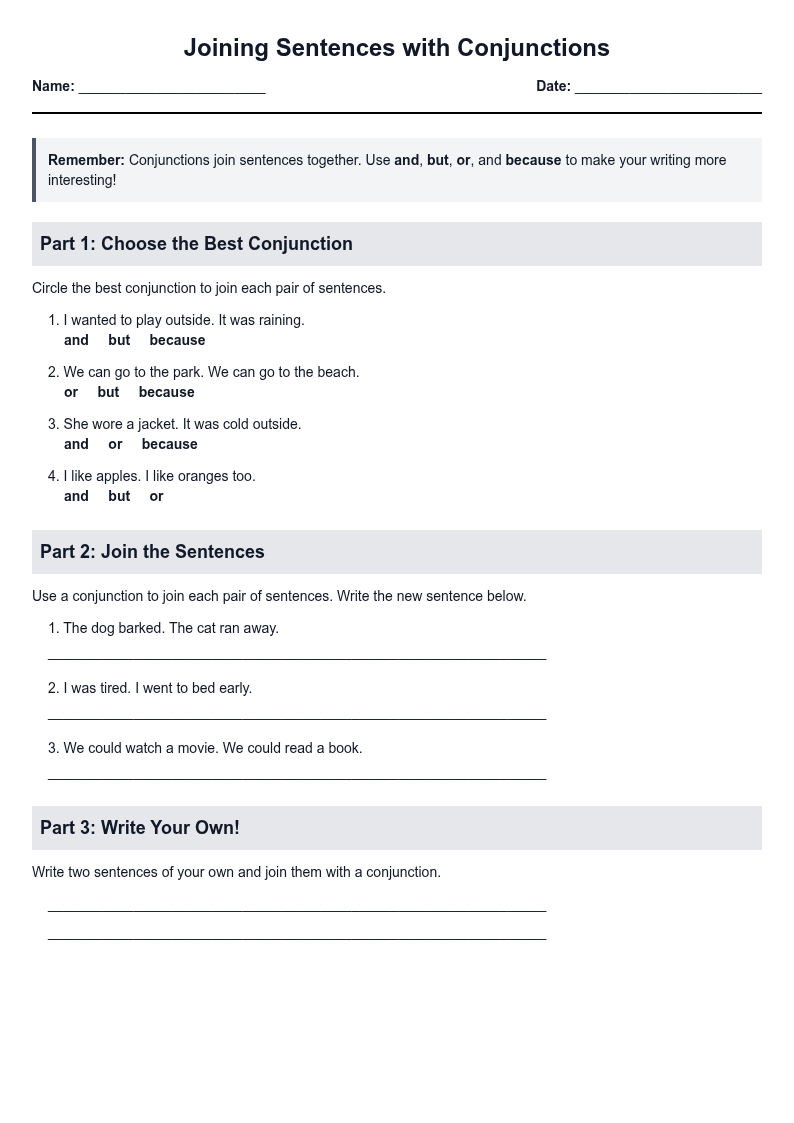 Joining Sentences with Conjunctions