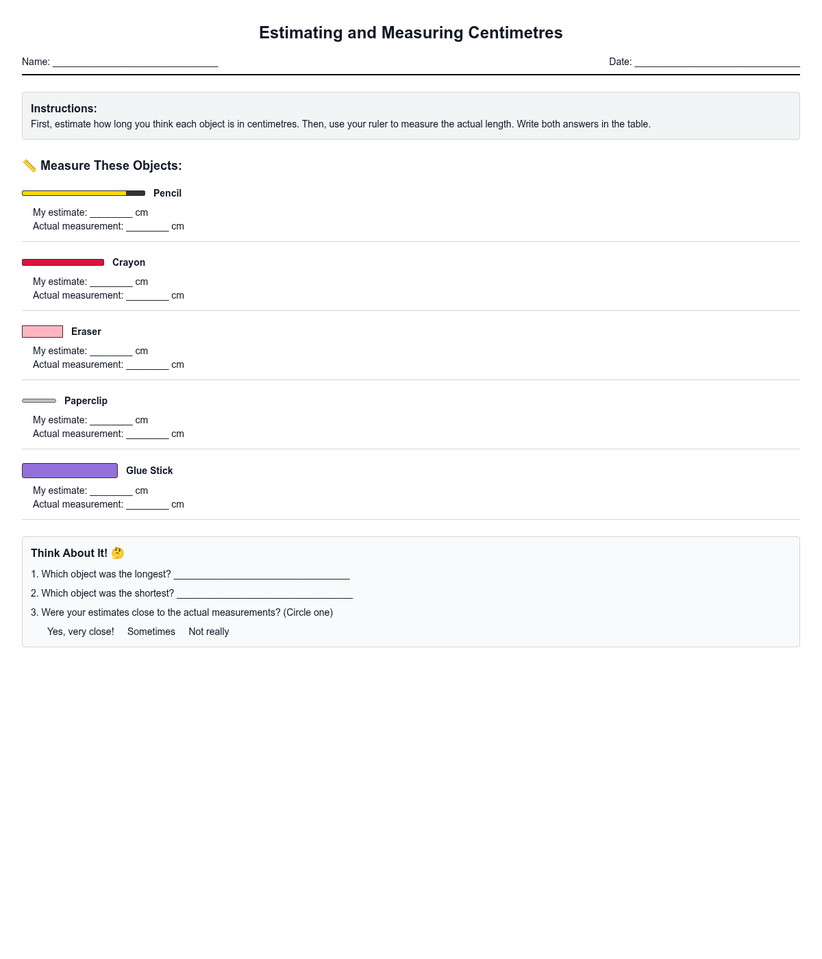 Estimating and Measuring Centimetres